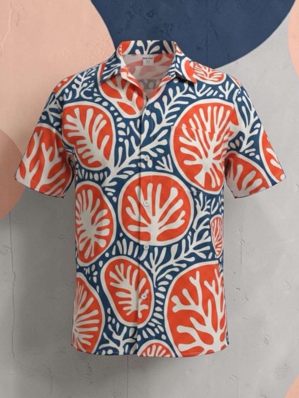 Hoo Men's Coral and Navy Casual Button Down Shirt